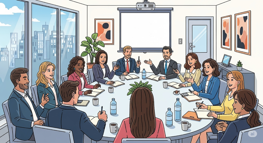 Some people in a seminar; image generated by Google Gemini on Aug 13, 2025